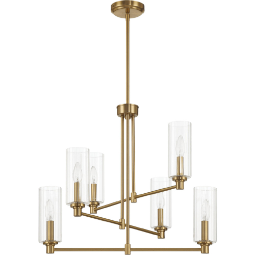 Timeless 6 Light Chandelier in Satin Brass & Clear Ribbed Glass