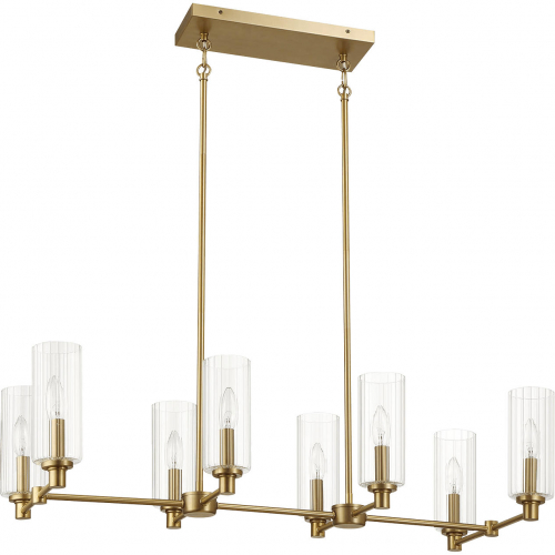 Willow 8 Light Ceiling Pendant Light in Satin Brass & Clear Ribbed Glass