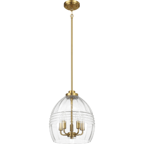 Zen 5 Light Ceiling Pendant in Satin Brass & Clear Ribbed Glass