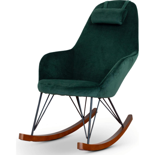 Chloe Rocking Chair in Green Velvet, Wood & Metal