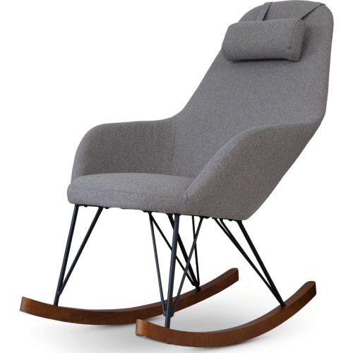 Chloe Rocking Chair in Grey Linen, Wood & Metal