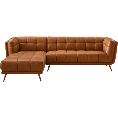 Addison Sectional Sofa w/ Left Facing Chaise in Tufted Cognac Leather