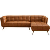 Addison Sectional Sofa w/ Right Facing Chaise in Tufted Cognac Leather