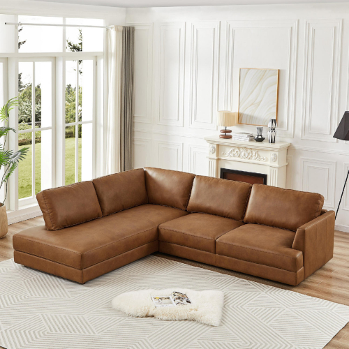 Glander Sectional Sofa w/ Left Facing Chaise in Cognac Leather