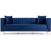 Angelina 91" Sofa in Channel Tufted Dark Blue Velvet