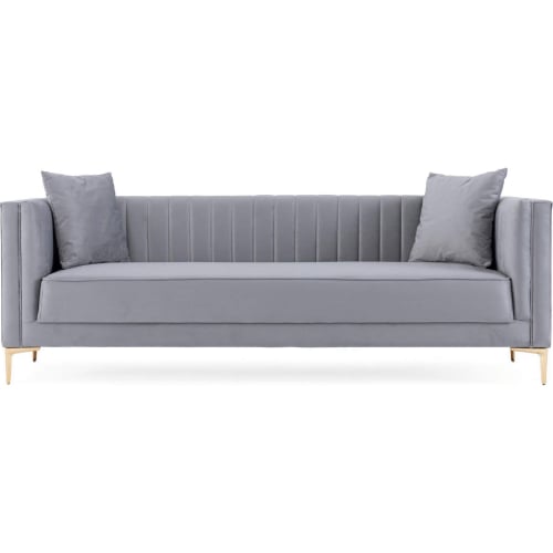 Angelina 91" Sofa in Channel Tufted Light Grey Velvet