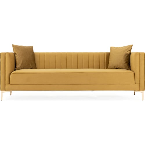 Angelina 91" Sofa in Channel Tufted Mustard Yellow Velvet