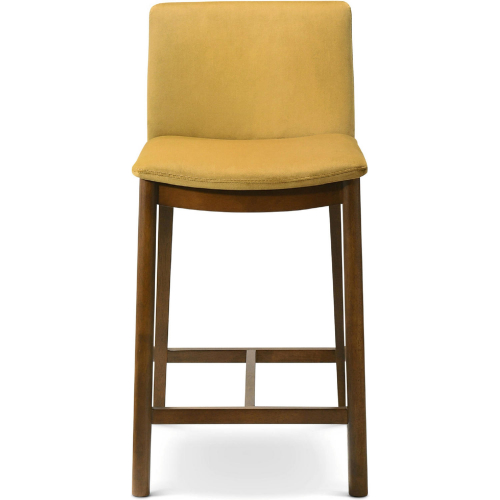 Shannon Counter Stool Chair in Dark Yellow Velvet & Wood