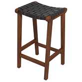 James 24.5" Counter Stool in Black Leather & Wood