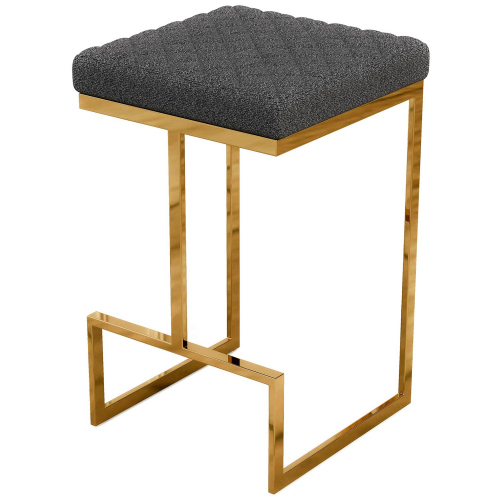 Joel Bar Stool in Grey Boucle Fabric & Gold Metal