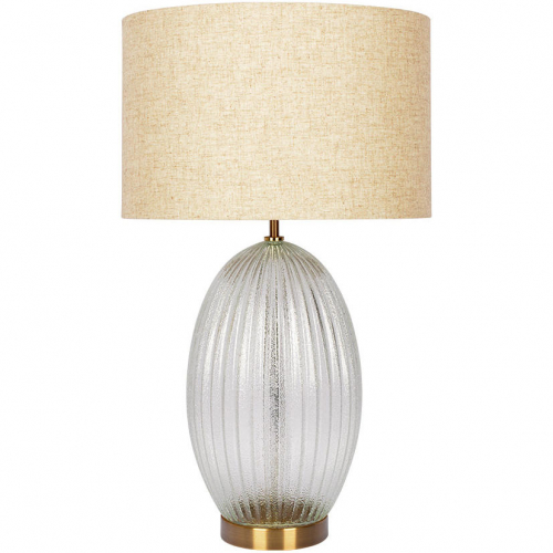 Aurora Table Lamp in Ribbed Glass, Gold Metal & Linen Shade