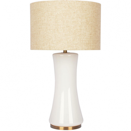 Cascade Table Lamp in Gold Finish Metal, Off White Glass & Linen