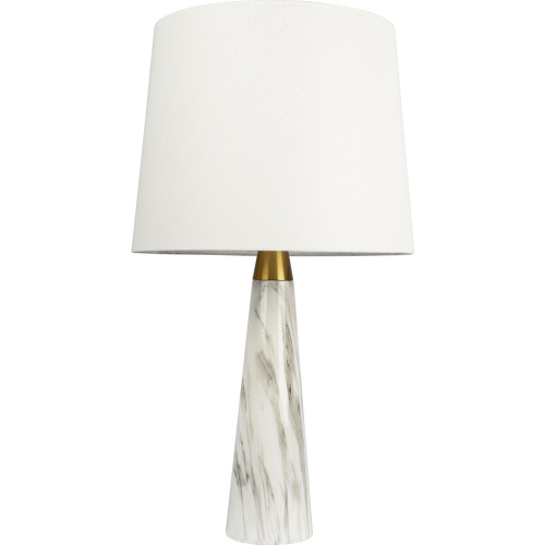 Enclave Table Lamp in White Faux Marble, Brass & White Fabric Shade