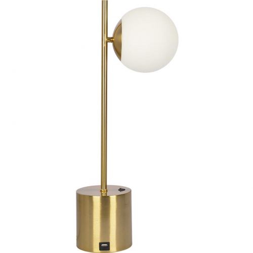 Ethereal Table Lamp in Brass Metal & White Opal Glass Globe Shade