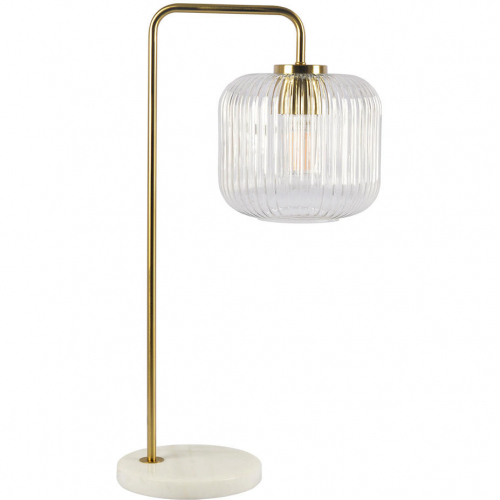 Haven Table Lamp in Brushed Gold Finish Metal, Clear Glass & Marble Base