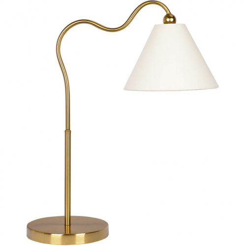 Ornate Curved Table Lamp in Brass & Triangle White Drum Shade