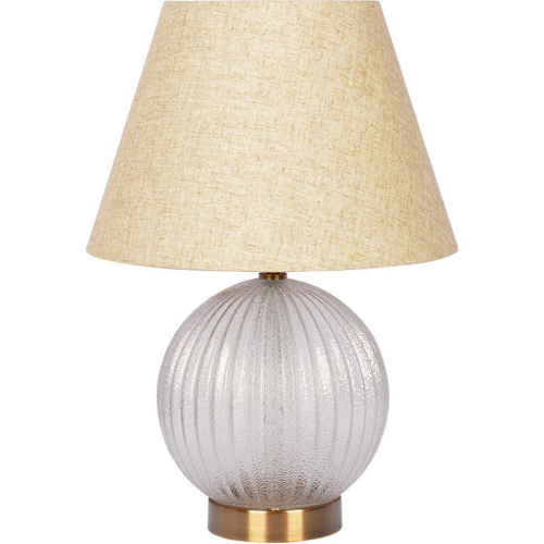 Serenity Round Table Lamp in Clear Ribbed Glass Lamp, Brass & Linen Shade