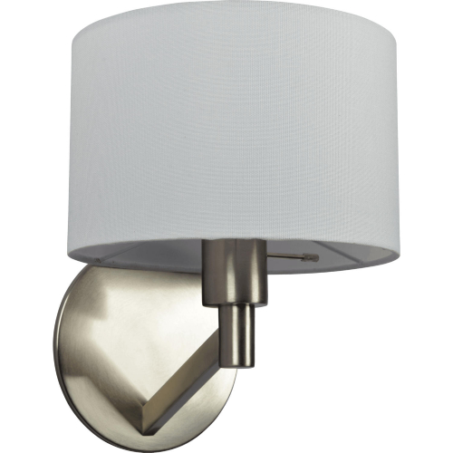 Nebula Wall Sconce in Brushed Nickel Metal & White Fabric Shade