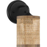 Reef 1 Light Wall Sconce in Black Metal & Natural Rattan Shade