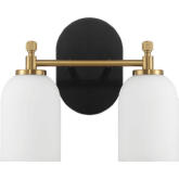 Vortex 2 Light Vanity in Wall Sconce in Black, Brass & White Frosted Glass