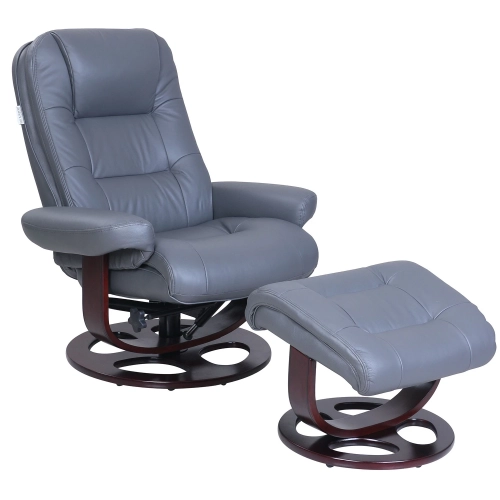 Jacque Pedestal Recliner & Ottoman in Marlene Gray Leather