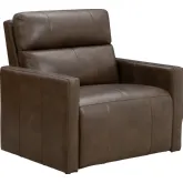 Catie Chair and Half Power Recliner with Power Head Rest in Mousse Brown Leather