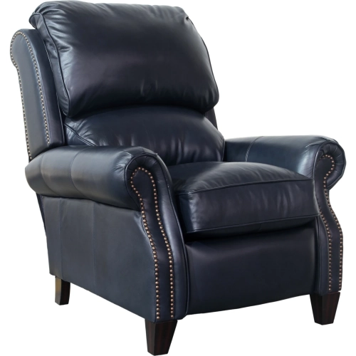 Churchill Manual Recliner in Top Grain Shoreham Blue Leather w/ Nailhead Trim