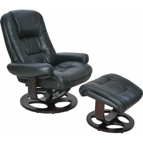 Jacque Pedestal Recliner & Ottoman in Hilton Black Leather