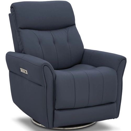 Mae Power Swivel Recliner w/ Head Rest & Lumbar in Ocean Blue Top Grain Leather