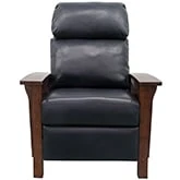 Mission Manual Recliner in Shoreham Blue Leather & Mahogany Finish Wood