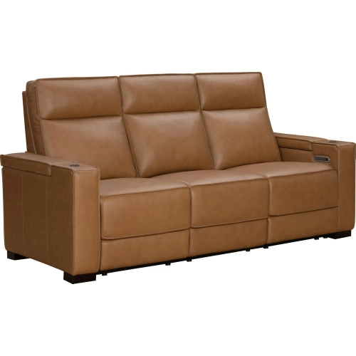 Odessey Power Reclining Sofa with Head Rest, Lumbar, Heat, Massage, Table in Honey Leather