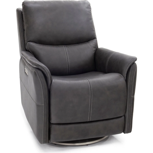 Salem Power Swivel Layflat Recliner w/ Power Head Rest & Lumbar in Dark Gray Leather