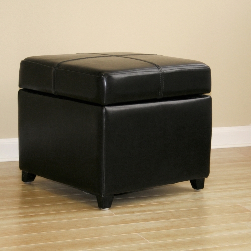 Black Leather Storage Cube Ottoman