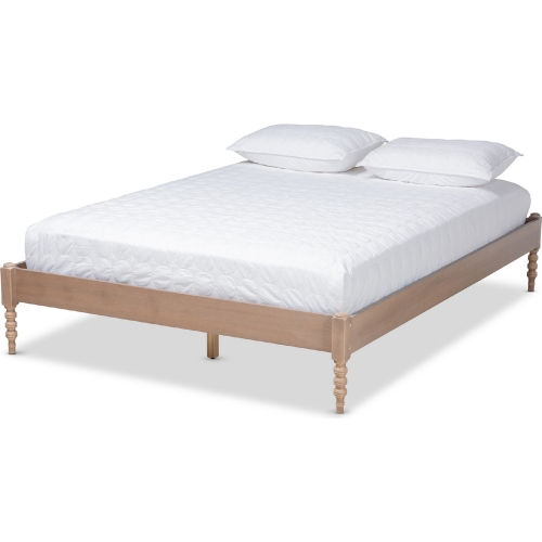 Cielle Queen Platform Bed Frame in Antique Oak Finish Wood