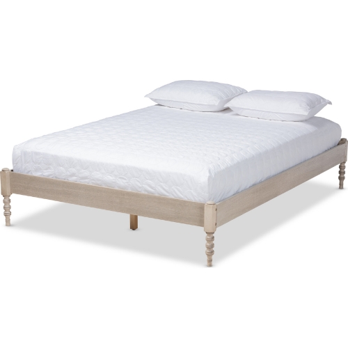 Cielle Full Platform Bed Frame in Antique White Wood