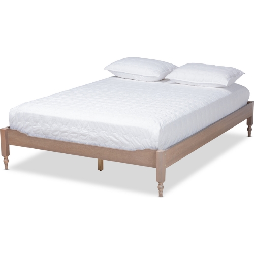 Laure Full Platform Bed Frame in Antique Oak Finish Wood