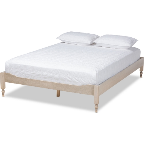 Laure Queen Platform Bed Frame in Antique White Wood