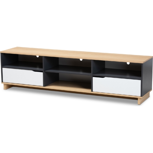 Reed 2 Drawer 70" TV Stand in White, Oak & Gray Finish