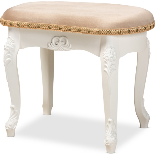 Gabrielle Vanity Ottoman in Sand Velvet & White Wood