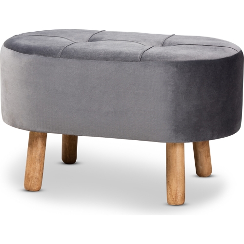 Simone Ottoman in Tufted Gray Velvet & Wood