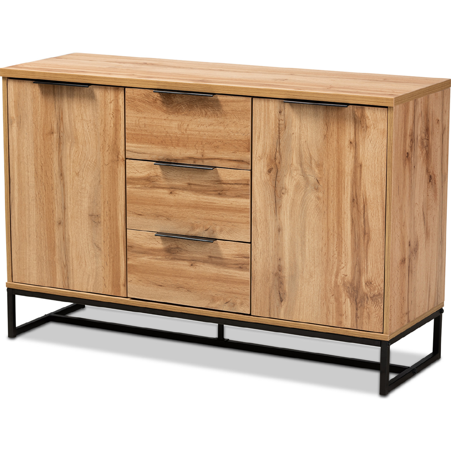 Baxton MPC8007 Oak Black Sideboard Reid 3 Drawer Sideboard