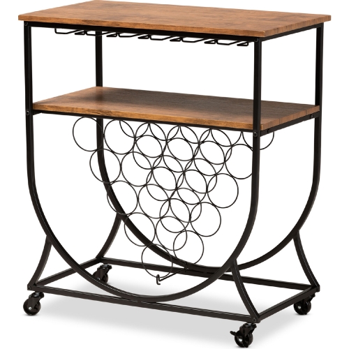 Dania Bar Cart in Walnut Finish Wood & Antique Black Metal