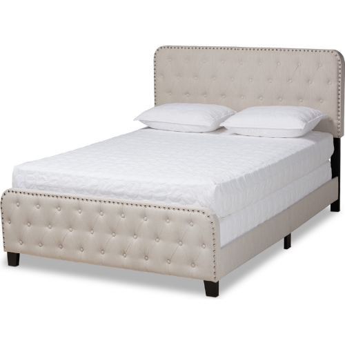 Annalisa Full Panel Bed in Tufted Beige Fabric