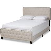 Annalisa Full Panel Bed in Tufted Beige Fabric