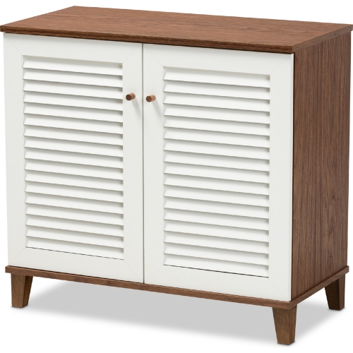 Coolidge 4 Shelf Shoe Storage Cabinet in White & Walnut Finish