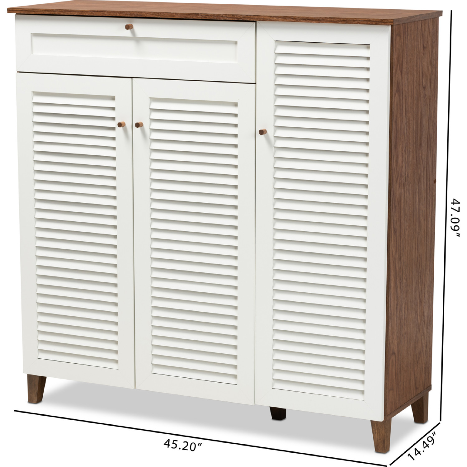 Baxton FP 05LV Walnut White Coolidge 11 Shelf Shoe Storage Cabinet