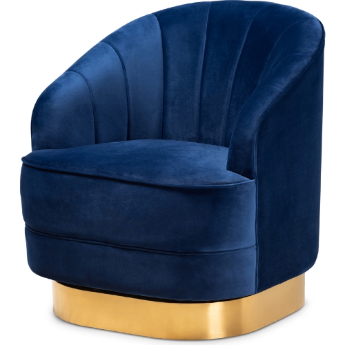 Fiore Swivel Accent Chair in Royal Blue Velvet & Brushed Gold