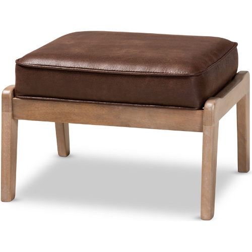 Sigrid Ottoman in Brown Leatherette Fabric & Oak Finish