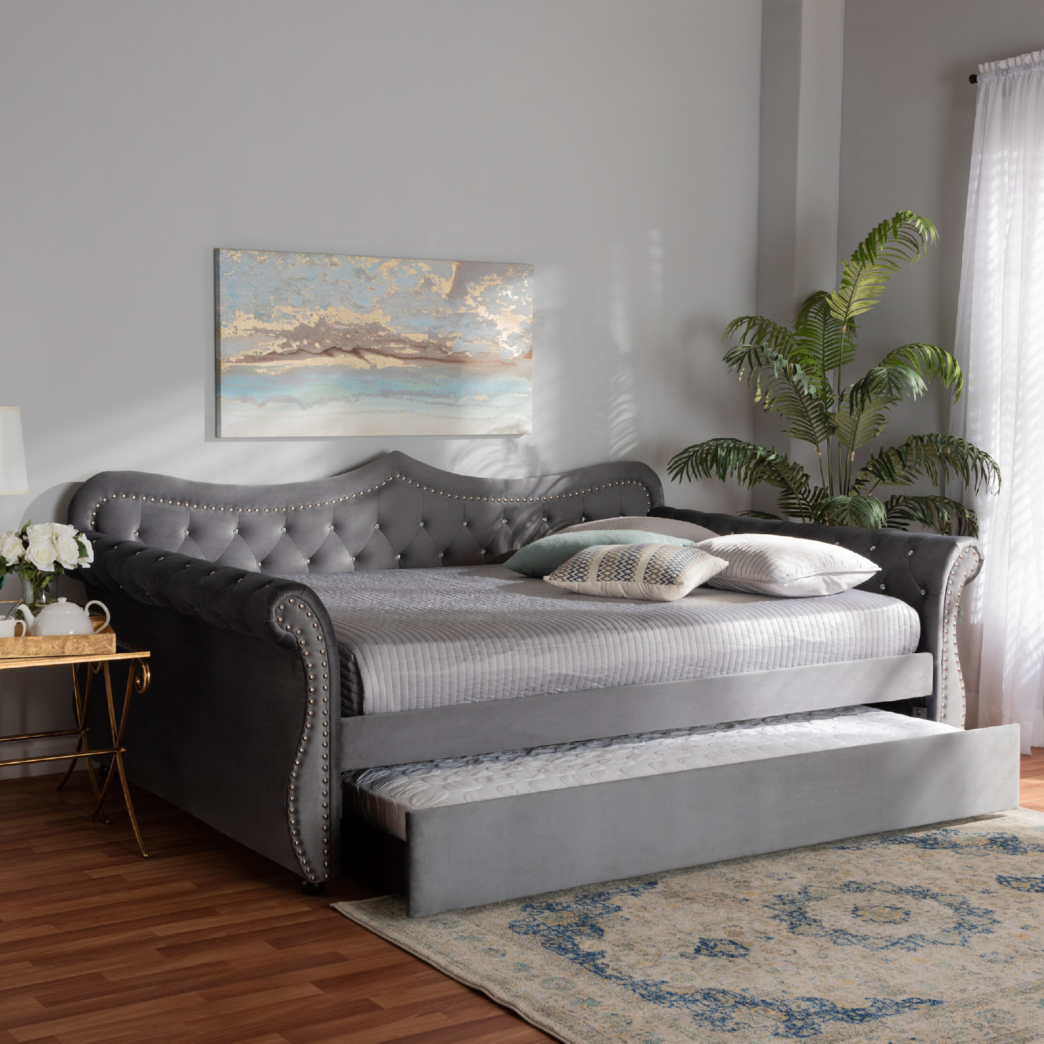 Tufted full online daybed with trundle