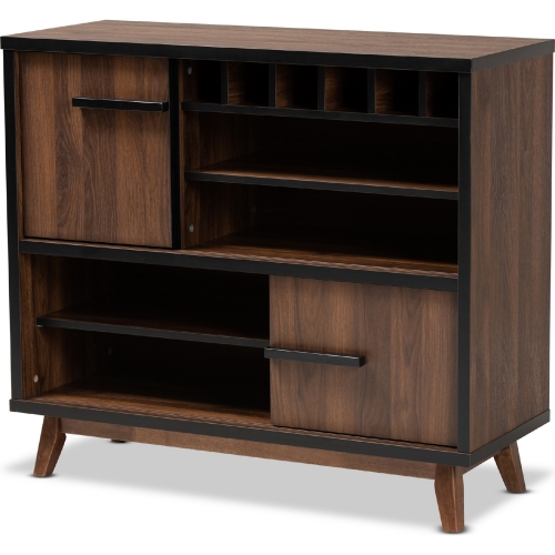 Margo Storage Cabinet in Walnut Brown Finish & Black Wood